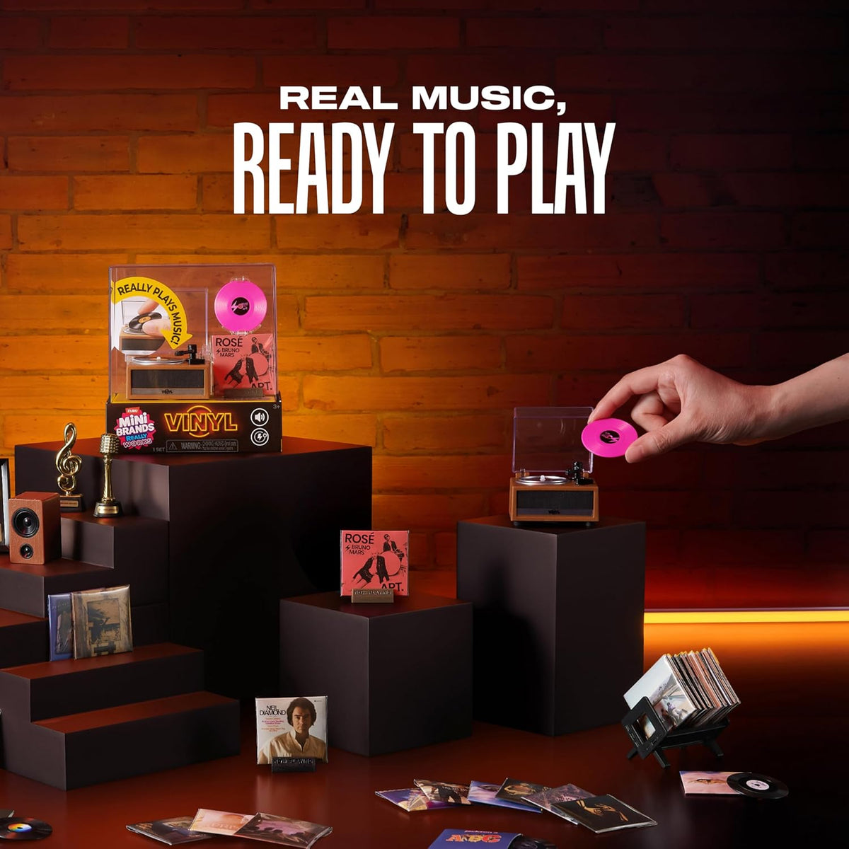 Mini Functional Record Player That Plays Real Music – ZURU Mini Brands Series 1 Really Works Vinyl Playset, Includes Vinyl Record & Stand, Collectible Toy for Kids, Gen Z & Adults