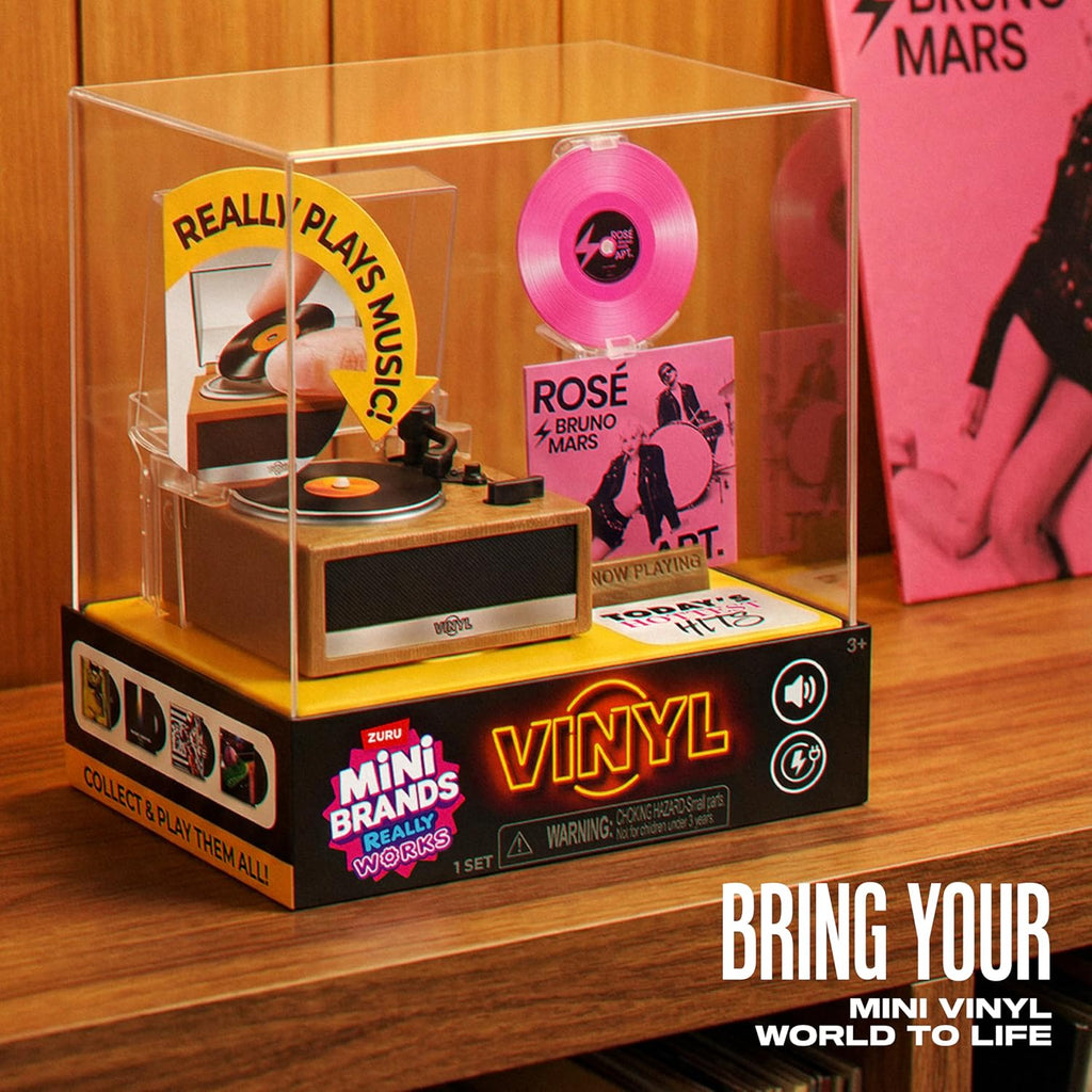 Mini Functional Record Player That Plays Real Music – ZURU Mini Brands Series 1 Really Works Vinyl Playset, Includes Vinyl Record & Stand, Collectible Toy for Kids, Gen Z & Adults